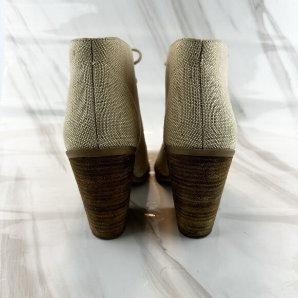 Call it Spring Oatmeal Tan Fabric 4" Chunky Heel Booties Lace up Women's Sz 10 - Picture 4 of 11